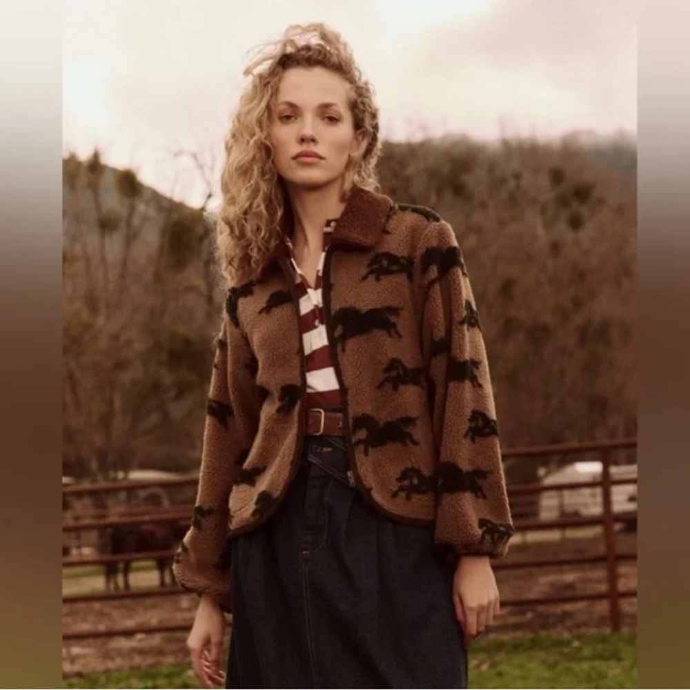 The Great The Pasture Horse Print Fleece Teddy Sherpa Jacket Medium